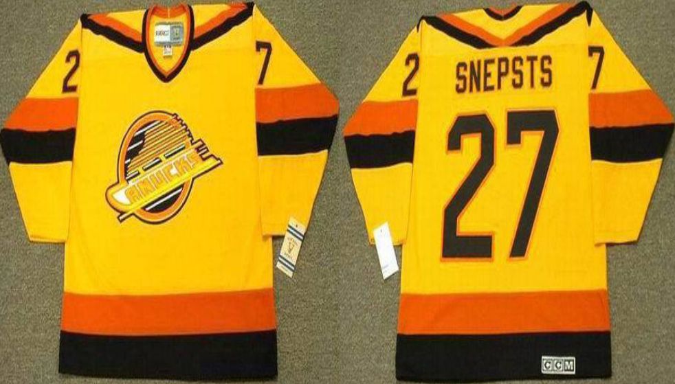 2019 Men Vancouver Canucks #27 Snepsts Yellow CCM NHL jerseys